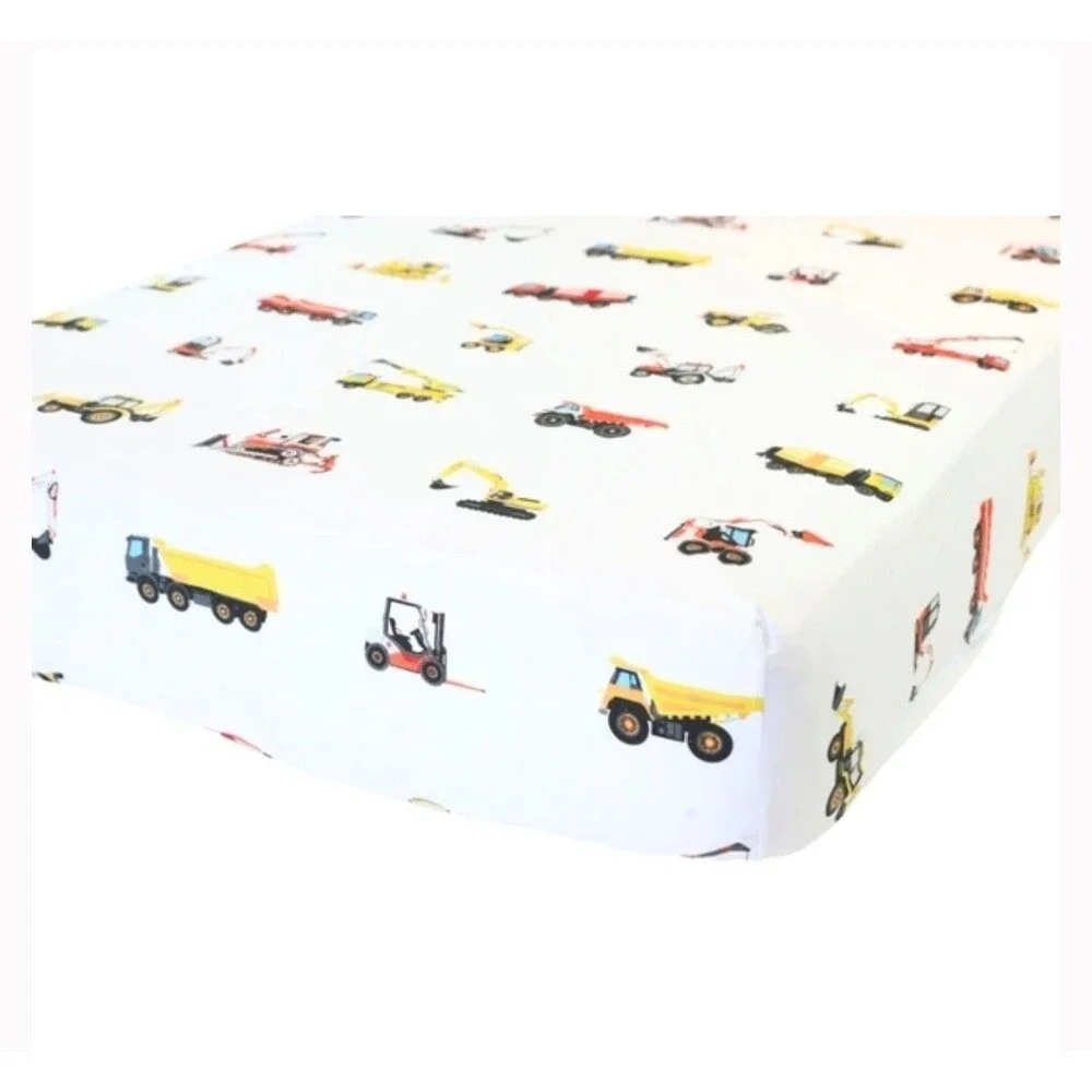 Addison Belle 100% Organic Cotton Fitted Crib Sheet Construction Trucks Print